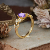 1 Carat Oval Cut Amethyst Nature Inspired Engagement Ring